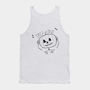 Trick or Treat Pumpkin Simple Aesthetic Halloween Logo Art T Shirt Black & White Tank Top